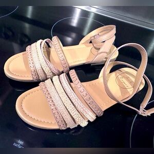 Jack Rogers Hannah Strappy Sandal Womens Sz 8 Gold Leather Ankle Strap Open Toe